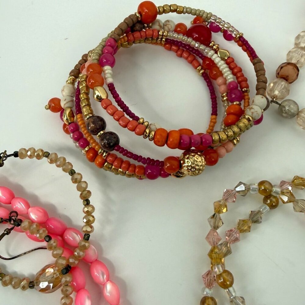 Jewelry Mixed Lot Wearable Earrings Necklace Bracelet Orange Pink Tone Boho - Picture 6 of 16